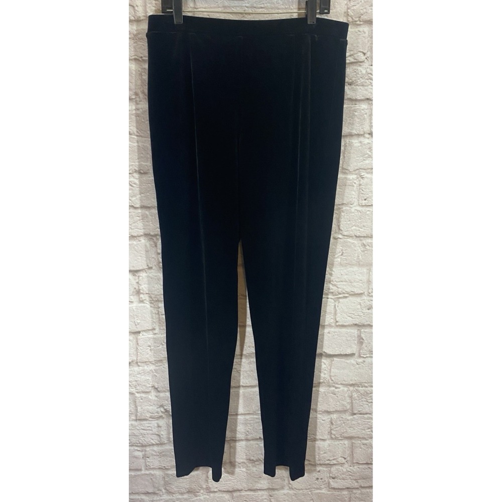 Chicos Size 3 Reg XL Black Velvet Pull On Pants Stretchy Soft Straight EUC